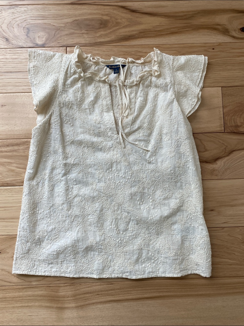Brooks Brothers Cream Embroidered Ruffle Tie-Neck Blouse